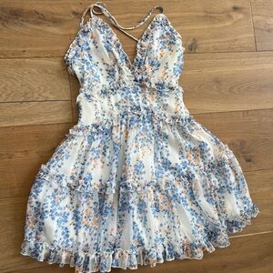 Saints + Secrets floral ruffle mini dress S